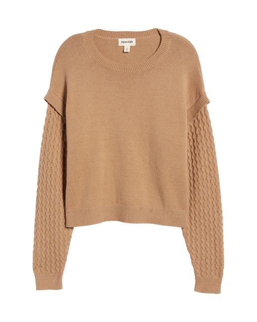 Open Edit Stitch Sleeve Cotton Blend Sweater in Natural | Lyst