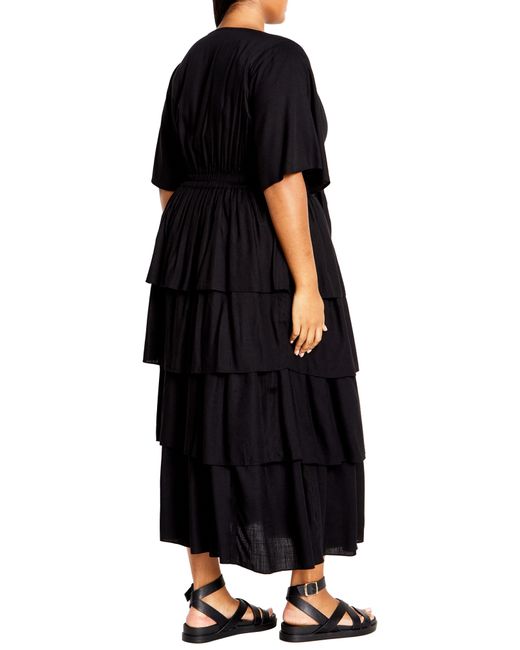 City Chic Black Ana Tie Front Tiered Midi Dress