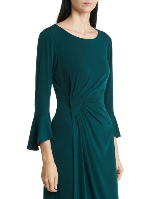 Connected Apparel Green Bell Sleeve Gathered Waist Gown