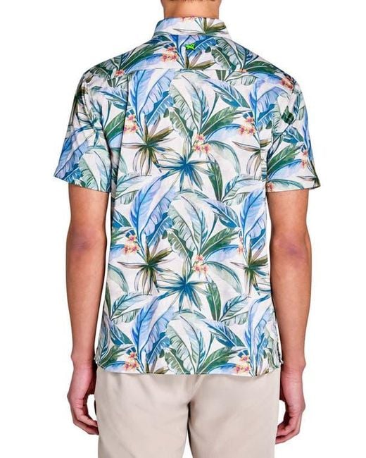 Con.struct Blue Regular Fit Tropical Chambray Recycled Performance Golf Button-Down Shirt for men