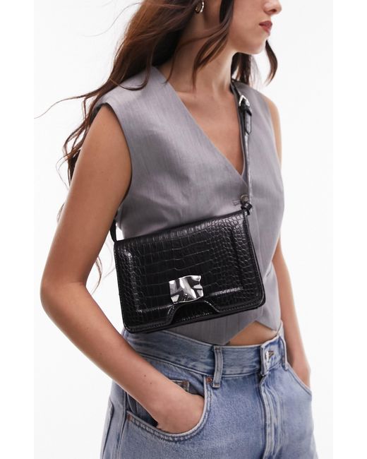Carmen Croc Embossed Faux Leather Crossbody Bag in Black Lyst