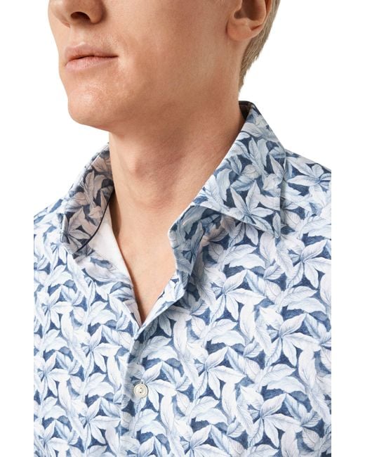 Eton of Sweden Blue Slim Fit 4flex Leaf Print Dress Shirt for men