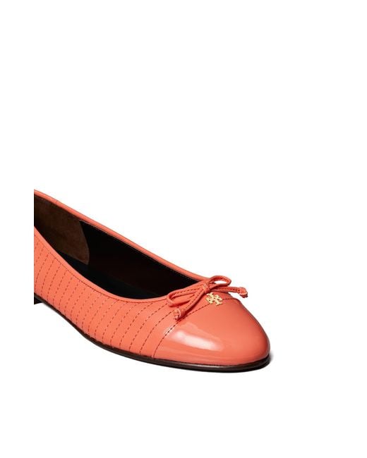 Tory Burch Red Quilted Cap Toe Ballet Flat