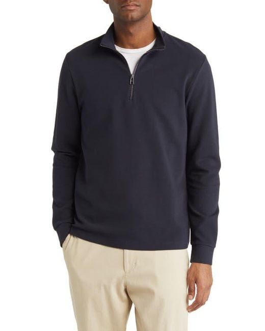 Boss Blue Sidney Ottoman Knit Quarter Zip Sweatshirt for men