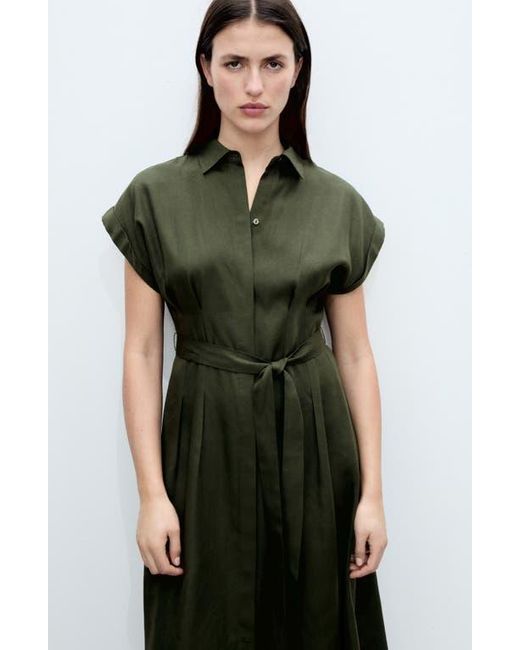 Mango Green Belted Shirtdress