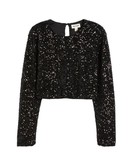 Open Edit Black Crop Sequin Top