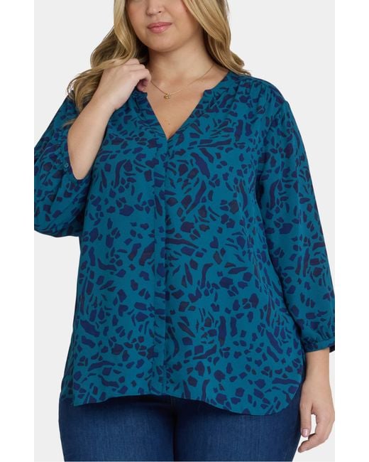 NYDJ Blue Pintuck Top