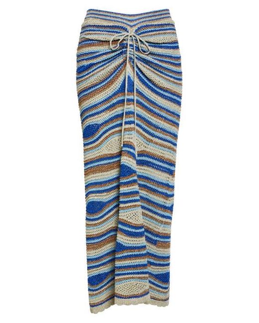 【Farm Rio】ストライプ crochetコットン maxiスカート FARM Rio Mixed Waves Striped Maxi Skirt in Blue | Lyst