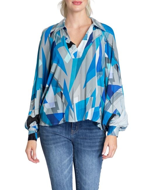 Apny Blue Half Placket Top