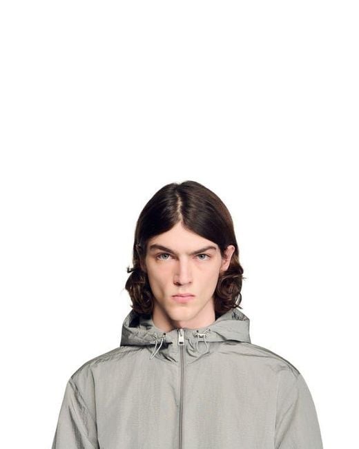Sandro Gray Technical Hooded Zip-Up Jacket for men