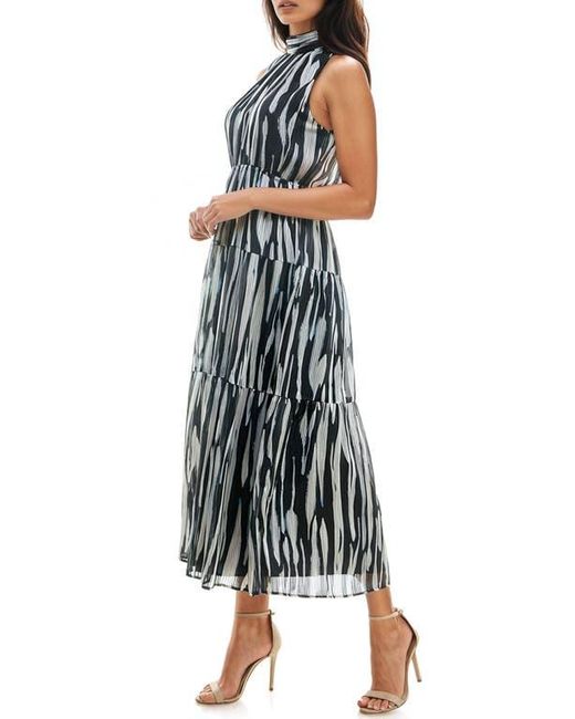 Socialite Multicolor Print Mock Neck Chiffon Midi Dress