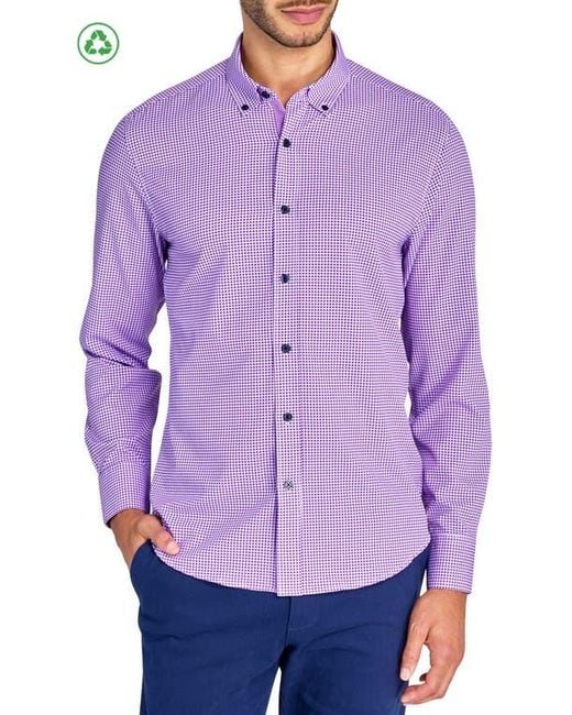 Con.struct Purple Slim Fit Micro Plaid Recycled 4-Way Stretch Performance Long Sleeve Shirt for men