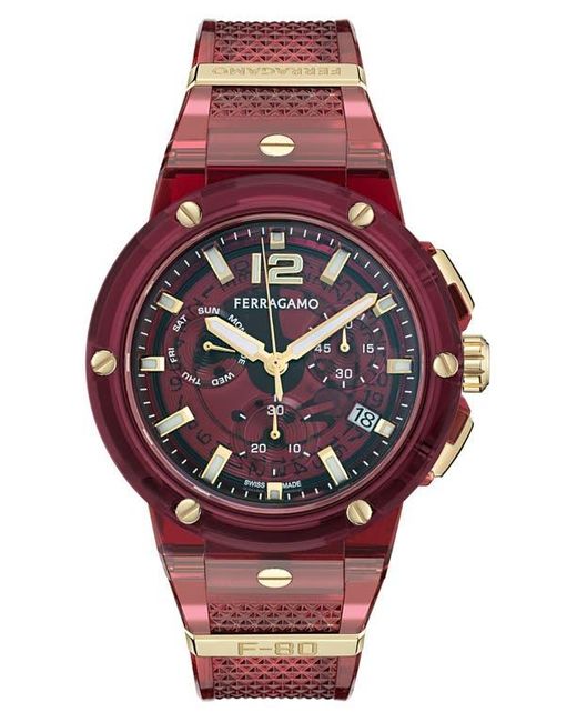 Ferragamo Red F-80 Translucent Chronograph Recycled Polyurthane Strap Watch, 44Mm for men