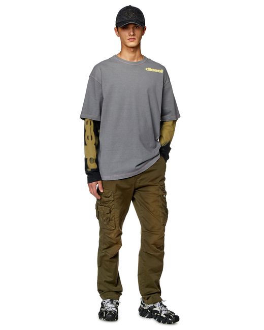 DIESEL Gray Diesel T-wesher-n3 Layered Long Sleeve T-shirt for men
