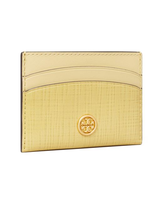 Tory Burch Natural Robinson Crosshatch Leather Card Case