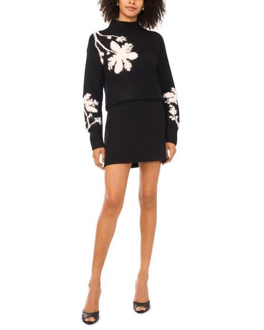 Vince Camuto Black Floral Mock Neck Sweater
