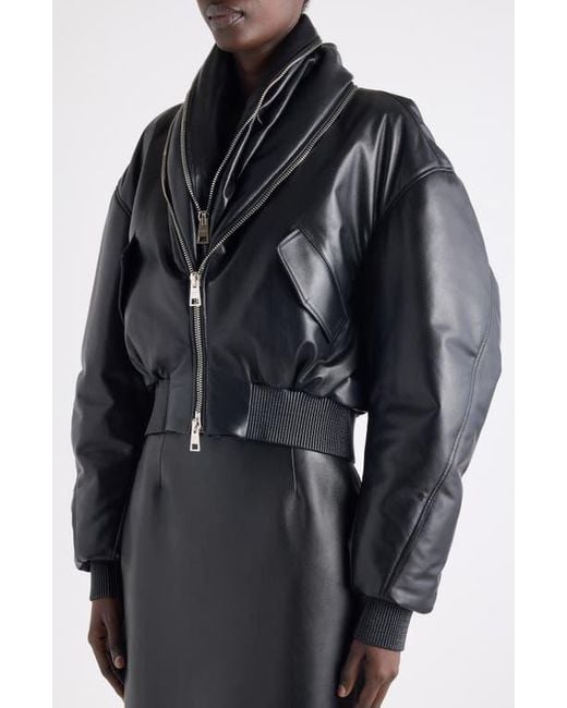Givenchy Black Zip Shawl Collar Lambskin Leather Bomber Jacket