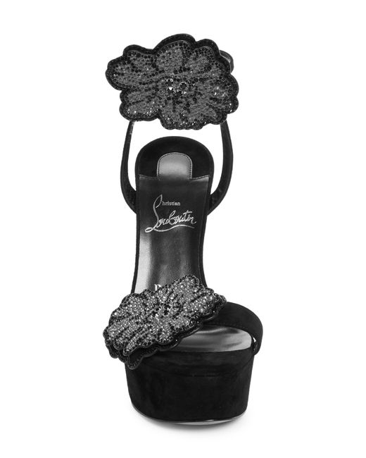 Christian Louboutin Black X Shun Sudo Button Flower Strass Loubi Queen Alta Platform Sandal