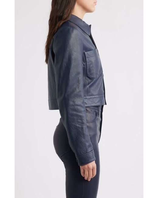 FRAME Blue Crop Leather Jacket
