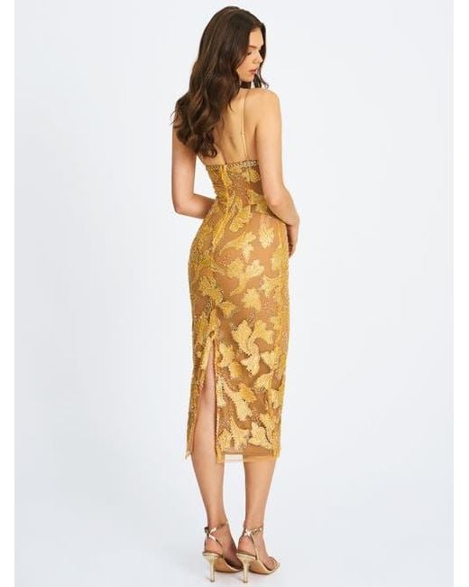 Miss Circle Metallic Edie Beaded Sequin Midi Pencil Dress
