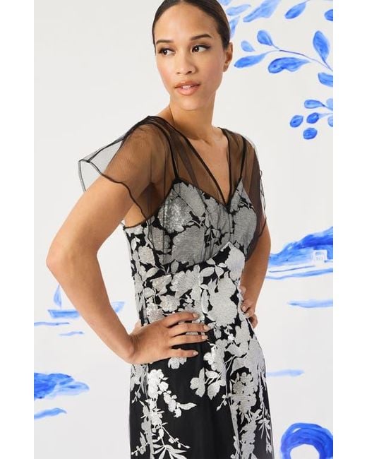 sachin and babi light blue dress Maggy London Floral Appliqué Midi Dress In Navy - 60% Off main image 1