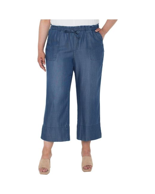 Liverpool Los Angeles Blue Drawstring Chambray Ankle Wide Leg Pants