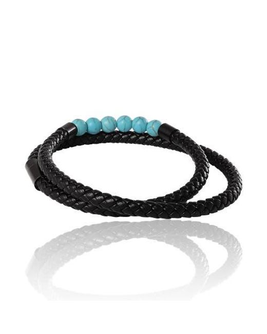 Lucky Brand Black Leather & Beaded Bracelet for men