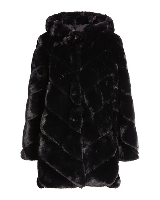 BCBGMAXAZRIA Black Chevron Faux Fur Hooded Jacket