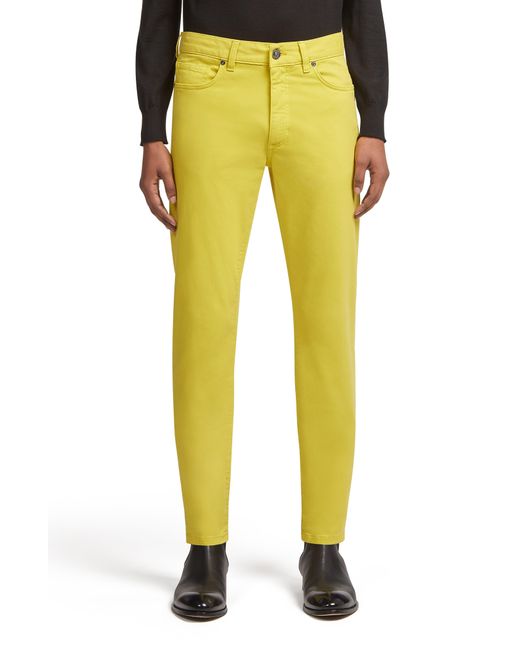 Zegna Garment Dyed Stretch Gabardine Jeans in Yellow for Men | Lyst