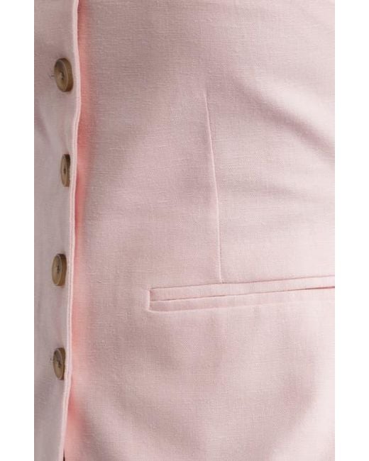 Open Edit Pink Button Front Linen Blend Tank