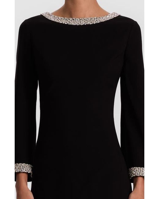 Alice + Olivia Black Mailynn Crystal Embellished Bell Sleeve Satin Minidress