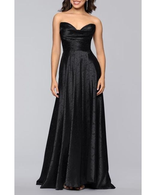 Blondie Nites Women's Black Jaquard Strapless Gown