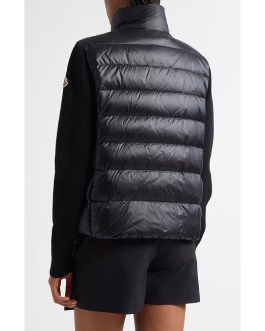 Moncler Black Quilted Down & Wool Knit Cardigan