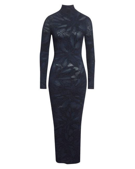 Alaïa Women's Blue Long Sleeve Openwork Dress