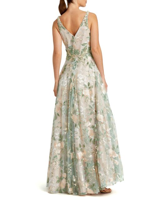 Mac Duggal White Floral Embroidery A-line Gown