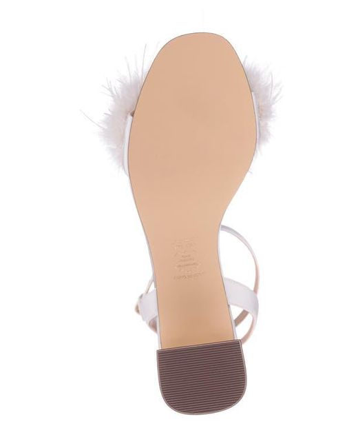 Nina White Bev Ankle Strap Faux Feather Sandal