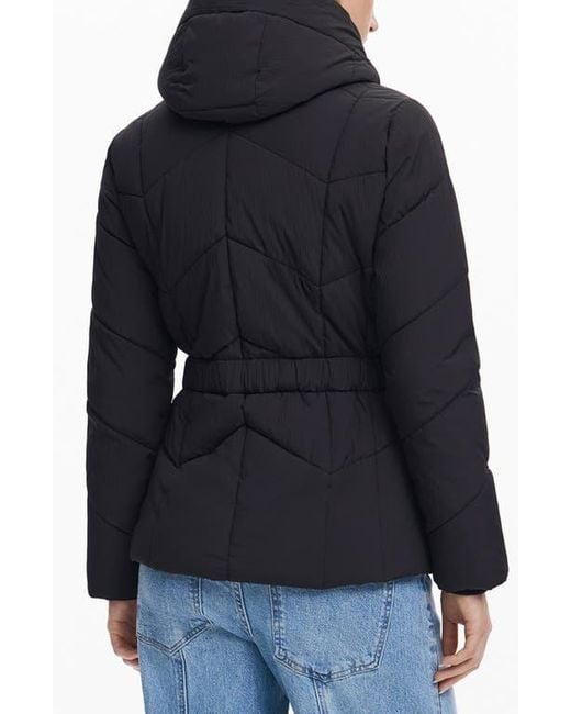 Desigual Black Quilted Puffer Coat With Removable Hood