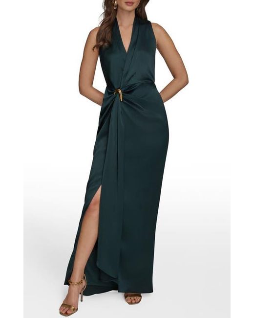 Donna Karan Blue Sleeveless Faux Wrap Dress