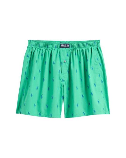 Polo Ralph Lauren Green Polo Player Logo Print Woven Cotton Boxers for men