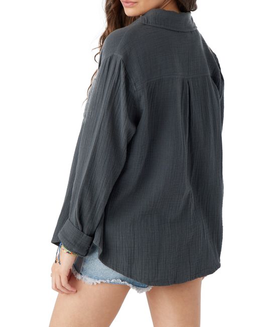 O'neill Sportswear Black Leni Cotton Gauze Button-up Shirt