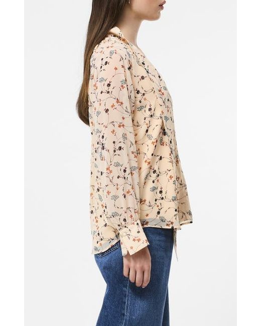 French Connection Natural Leithia Floral Chiffon Tie Neck Top