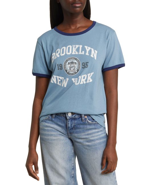 GOLDEN HOUR Blue Brooklyn Baseball Ringer Graphic T-shirt