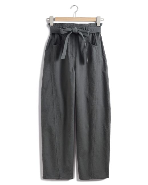 & Other Stories Gray & Belted Wide Leg Ankle Pants
