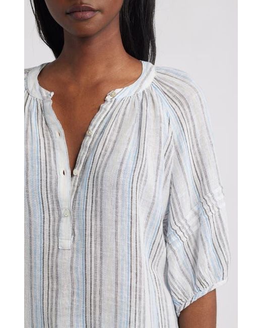 Rails Blue Shoshanna Stripe Puff Sleeve Linen Blend Top