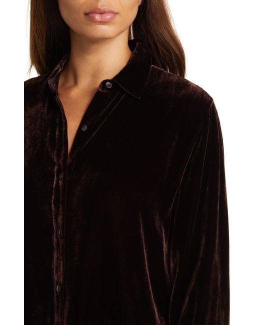 Eileen Fisher Black Classic Collar Easy Velvet Button-up Shirt
