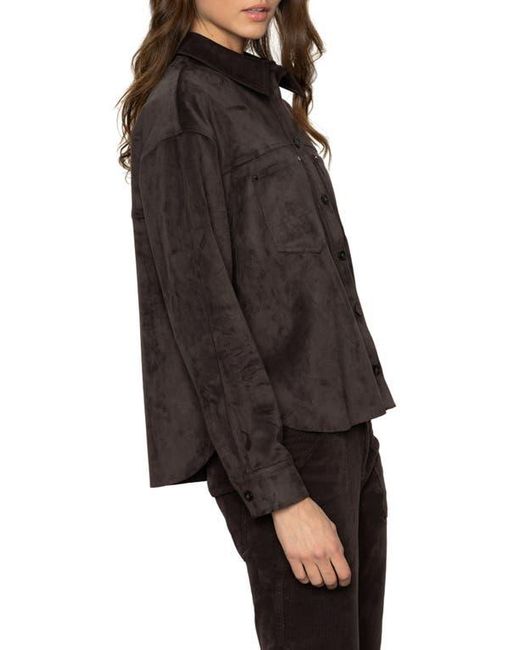 Sanctuary Black Ivy Faux Suede Long Sleeve Button-Up Shirt