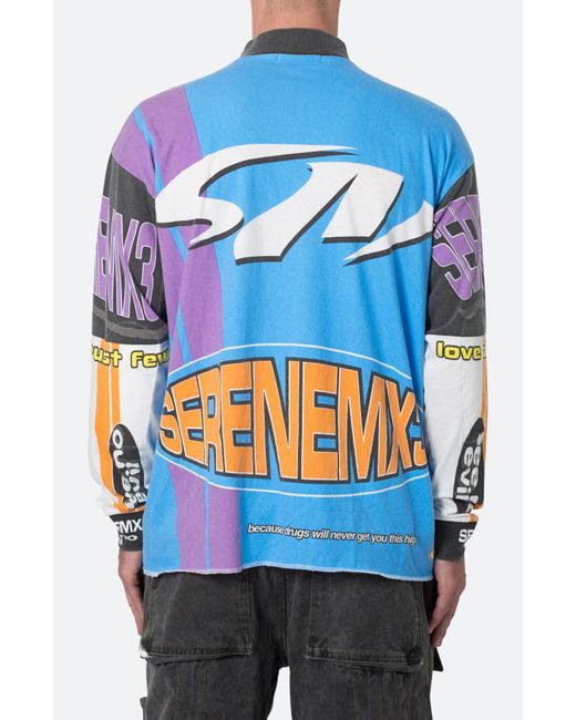 MNML Blue Motocross Mock Neck Long Sleeve Graphic T-shirt for men