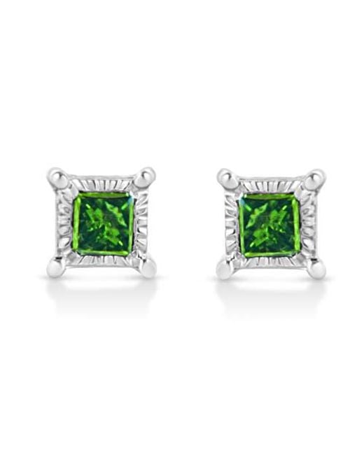 Haus of Brilliance Green 1/10 Ct Miracle Princess Diamond Stud Earrings