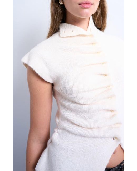 TOPSHOP Blue Ruffle Button Front Knit Top
