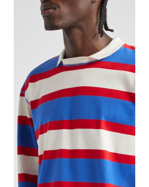 Drake's Blue Stripe Long Sleeve Rugby T-shirt for men